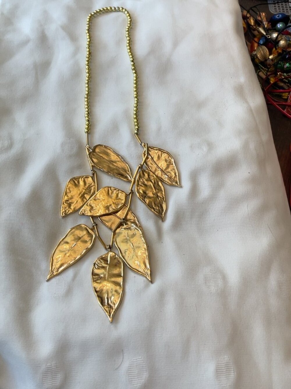 Vintage Gold Tone Cascading Leaf Statement Necklace